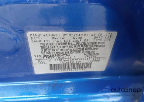 2016 Nissan Versa Note Sv z USA, uszkodzony, nr VIN 3N1CE2CP8GL407146